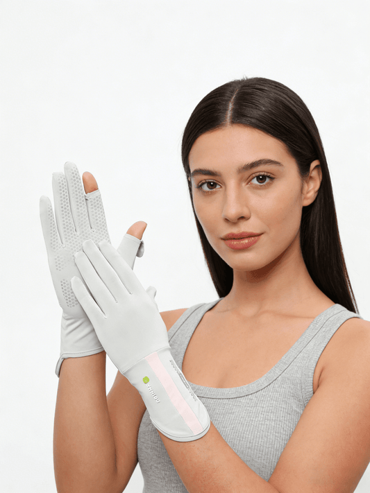 Gray Touchscreen Cooling Gloves with UPF 50+