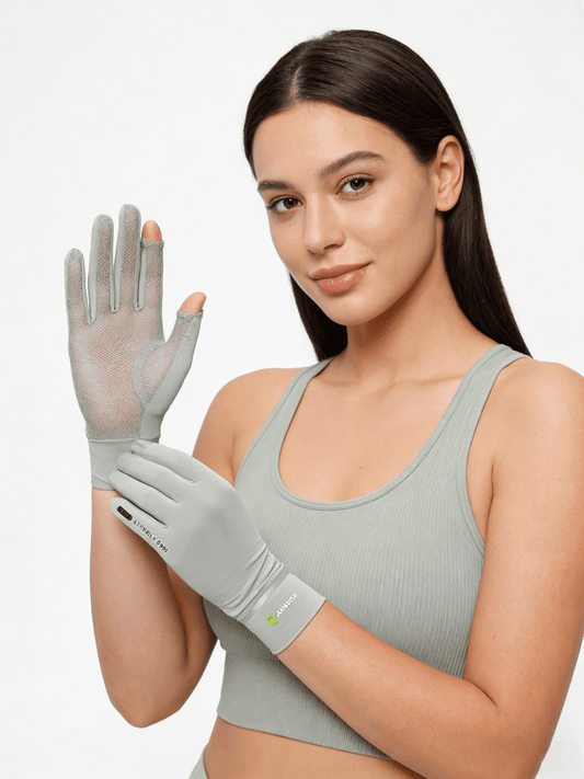Gray sun protection gloves UPF 50+
