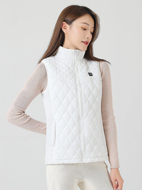 women's white quilted heated vest