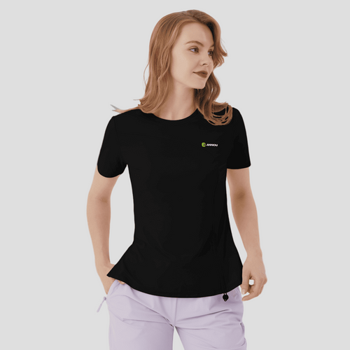 women's black UPF 50+ Drawstring T-Shirt by Anniou