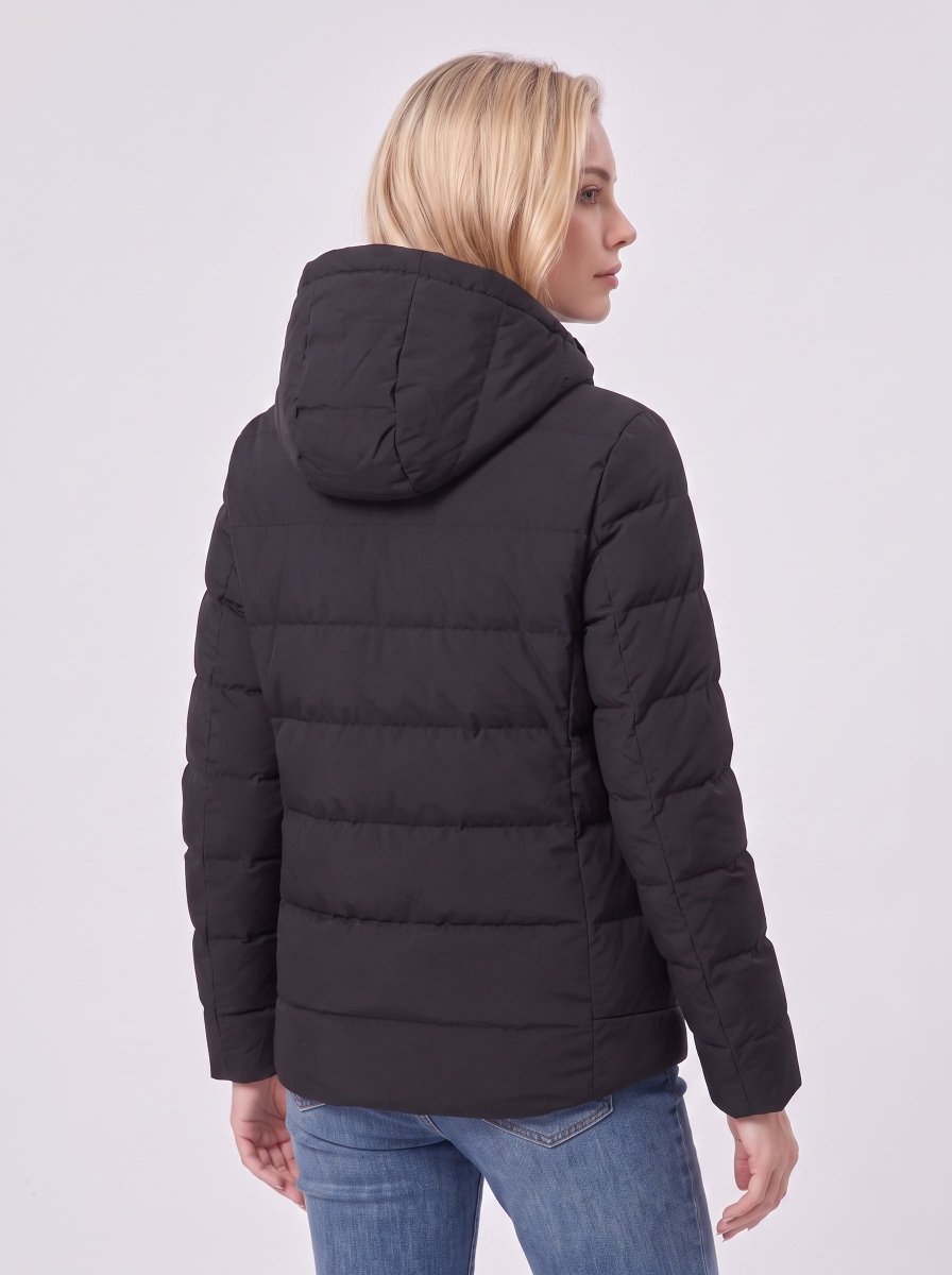 back of #black 11 Area Heated Hooded Padded Jacket