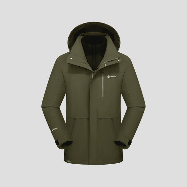 men's green 3 in 1 Goose Down Ski Jacket with hood