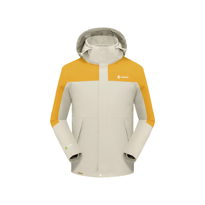 beige and yellow 3 - in - 1 Waterproof Jacket with hood by Anniou