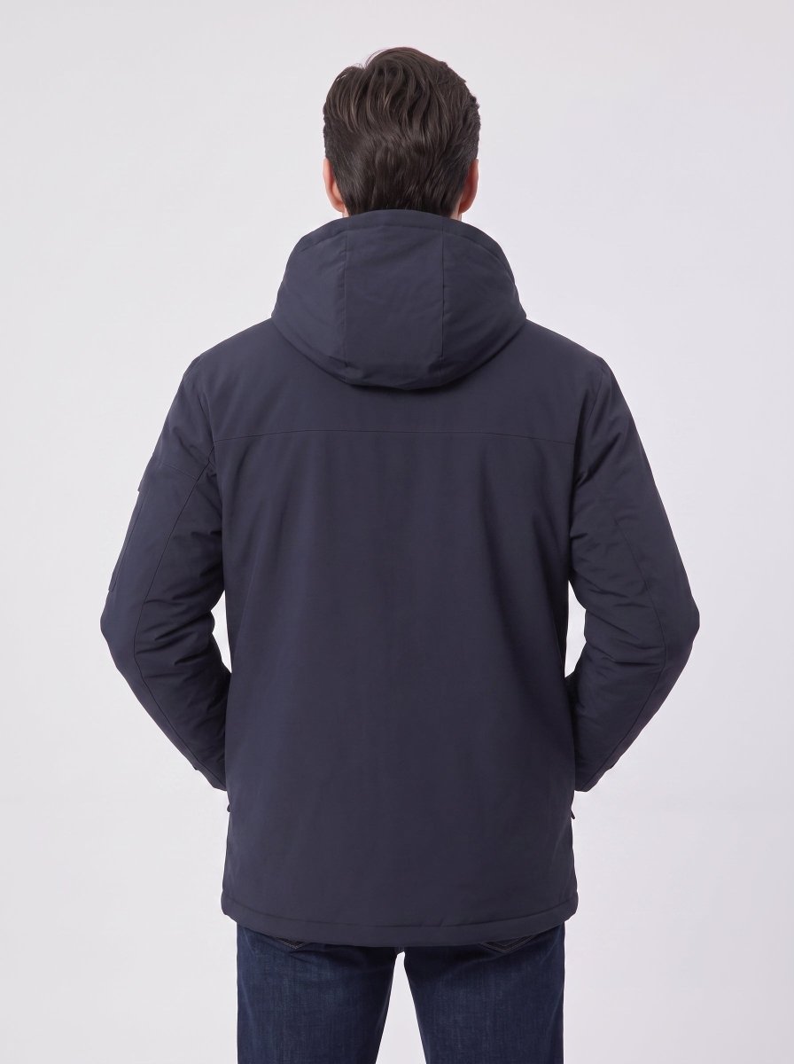 Back of Mens #NavyBlue 9 Area Heated Softshell Jacket