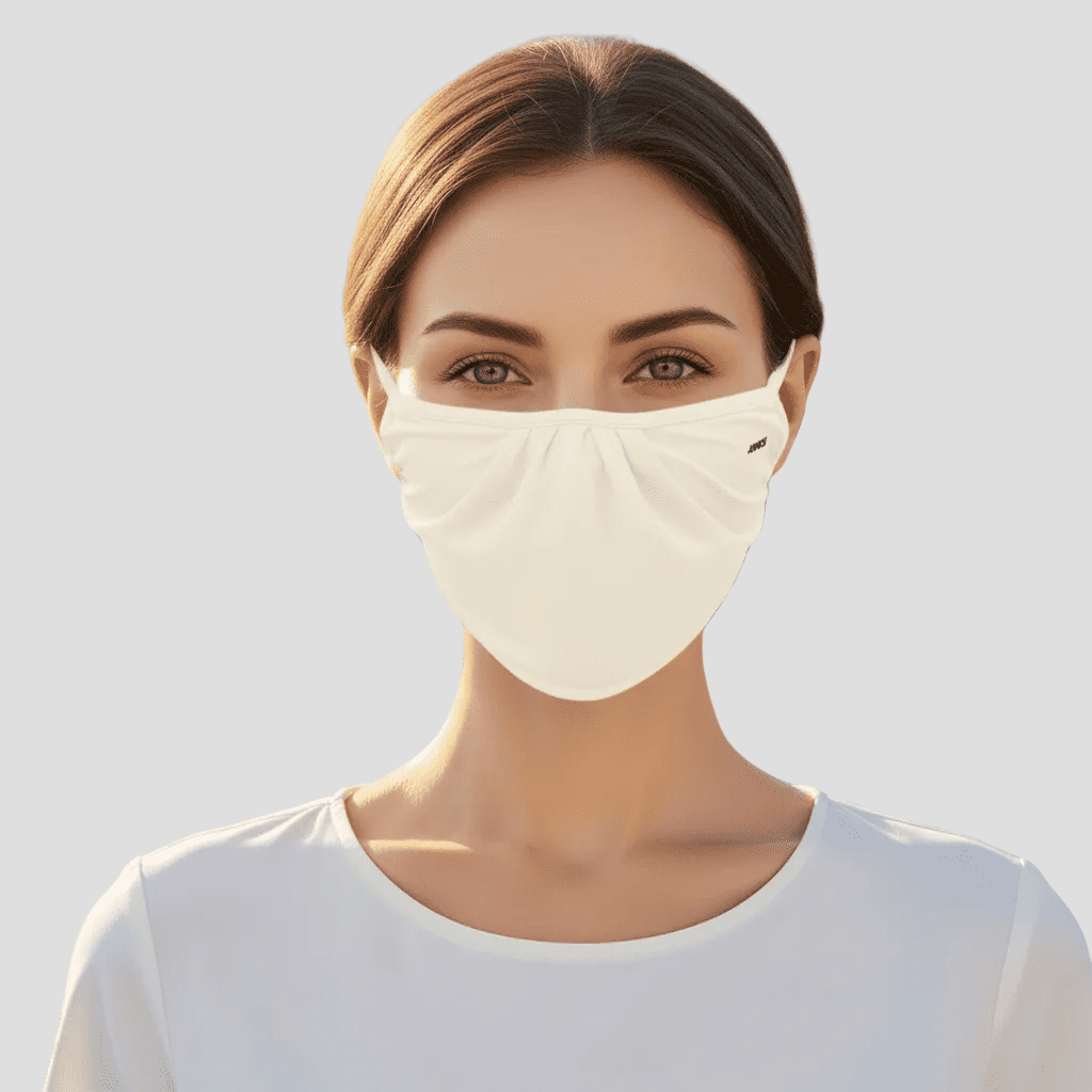 Beige drape sun protection face mask