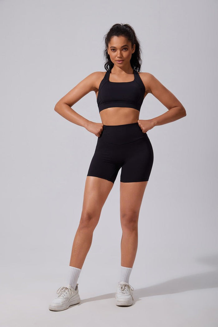 Black X - Back Wide Strap Sports Bra and shorts