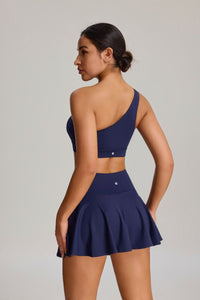 Nvy Blue Shock Proof One Shoulder Sports Bra and skirt by Anniou