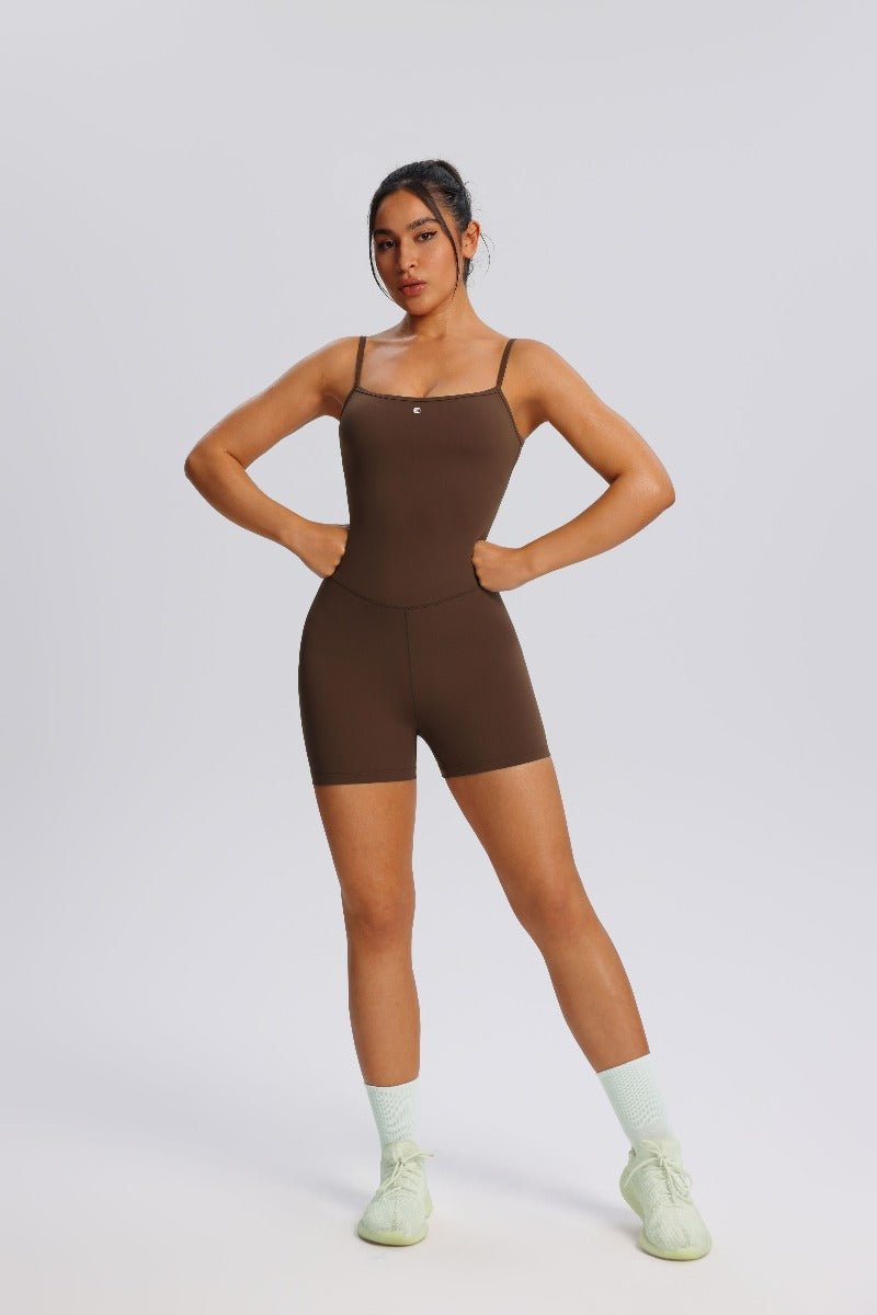 Brown Adjustable Sling Yoga Bodysuit UPF 50+