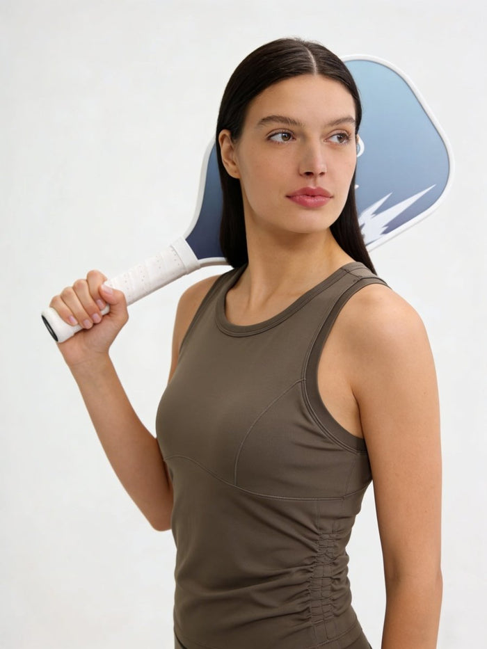 Brown Side Ruched Sports Tank Top