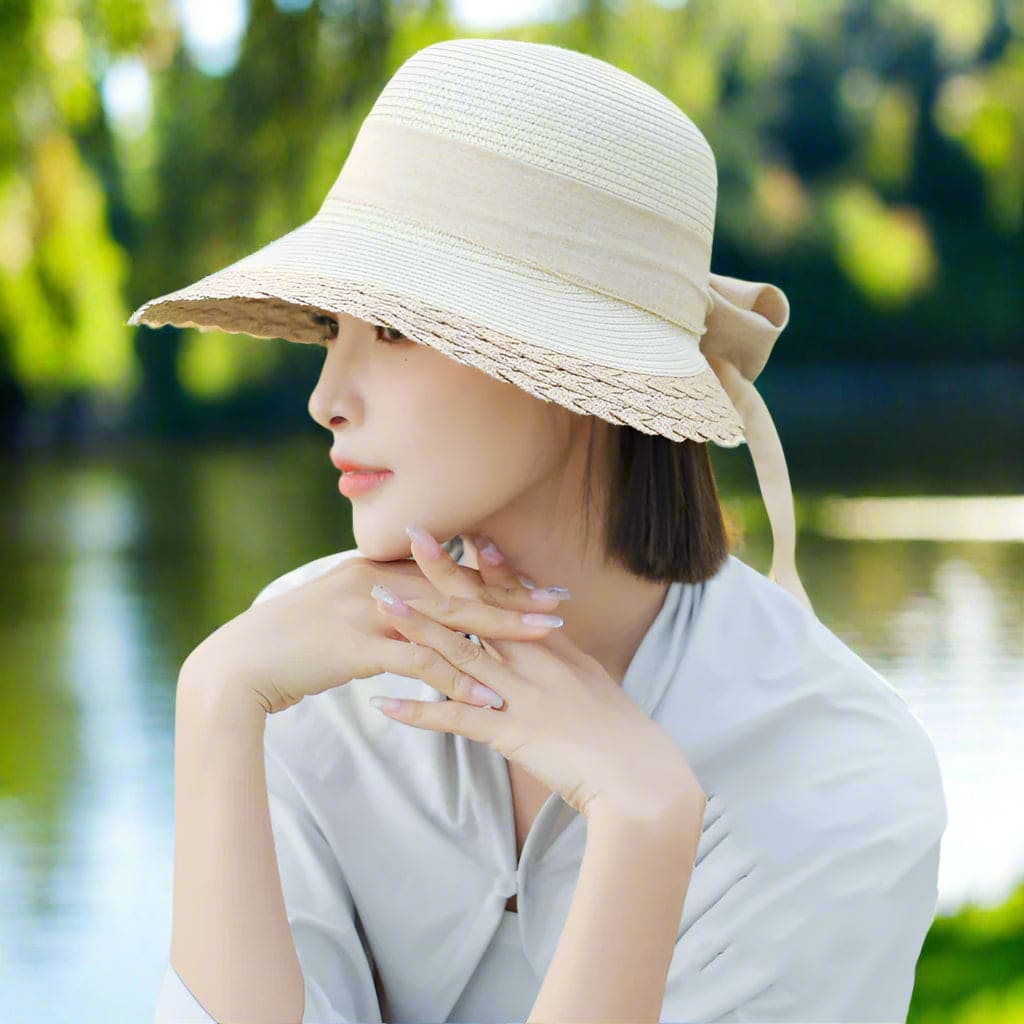 Creamy White UPF 50+ French Straw Hat