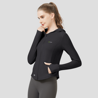 Black Slim Hooded Sun Protection Sports Jacket UPF 50+