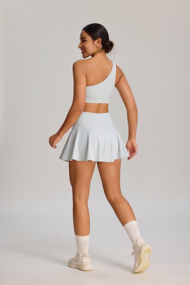 Light Gray Shock Proof One Shoulder Sports Bra and skirt by Anniou