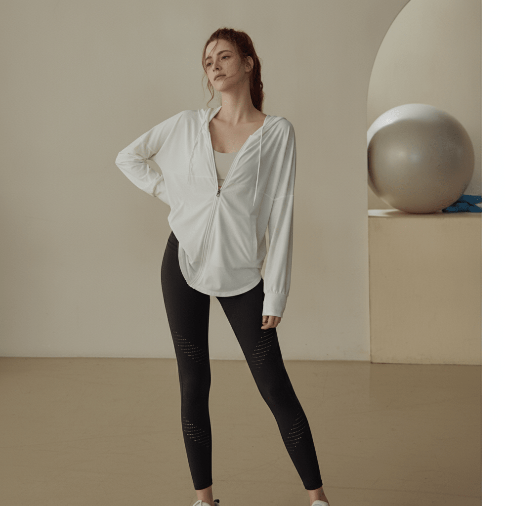 Lightweight Breathable White Hooded Zip up Top
