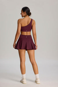 Maroon Shock Proof One Shoulder Sports Bra and skirt by Anniou