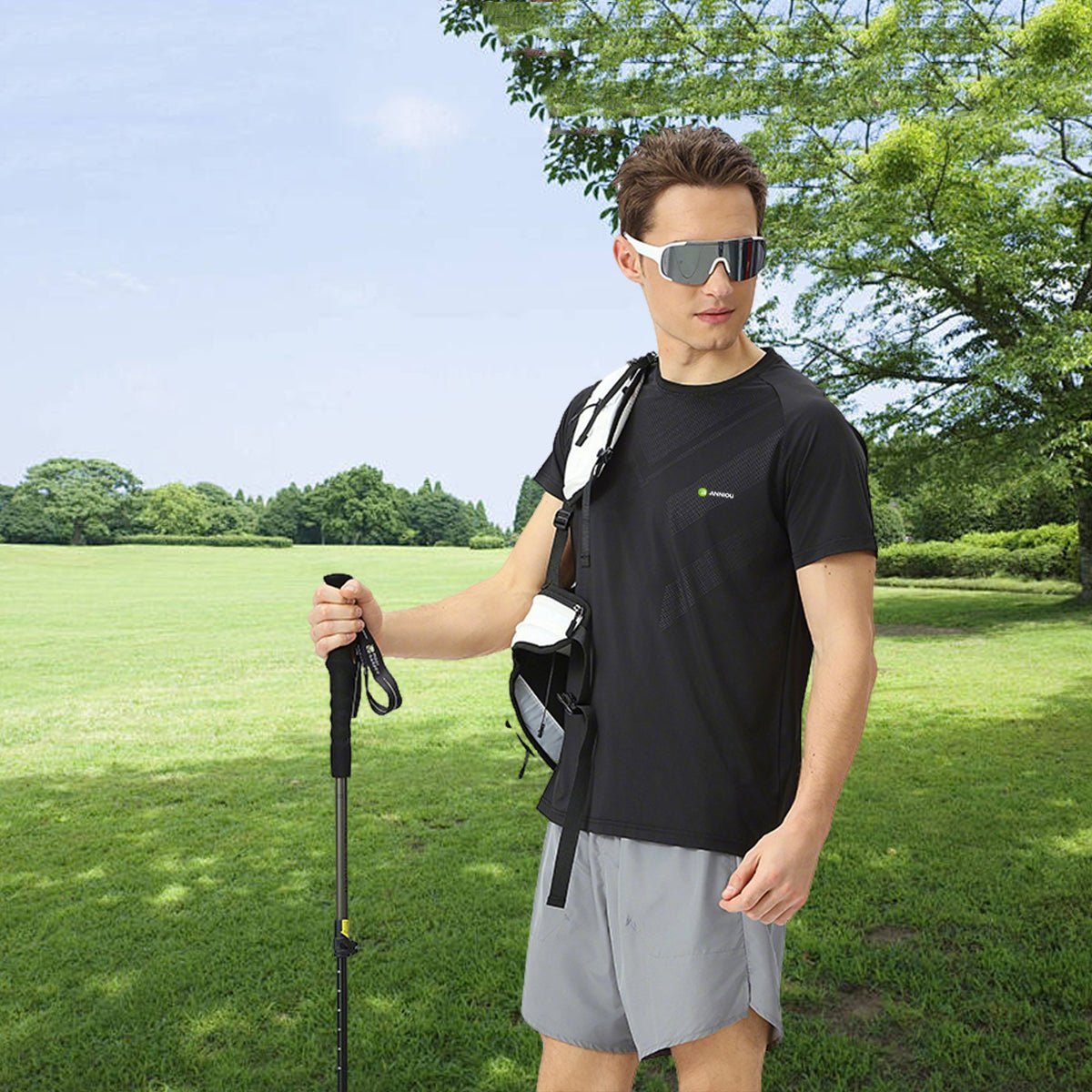 Men's Black Sun Protection T-Shirts by Anniou clothing