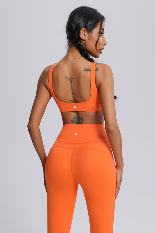 Orange Front Twist  Sports Bra and leggings by Anniou