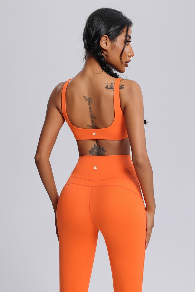 Orange Front Twist  Sports Bra and leggings by Anniou
