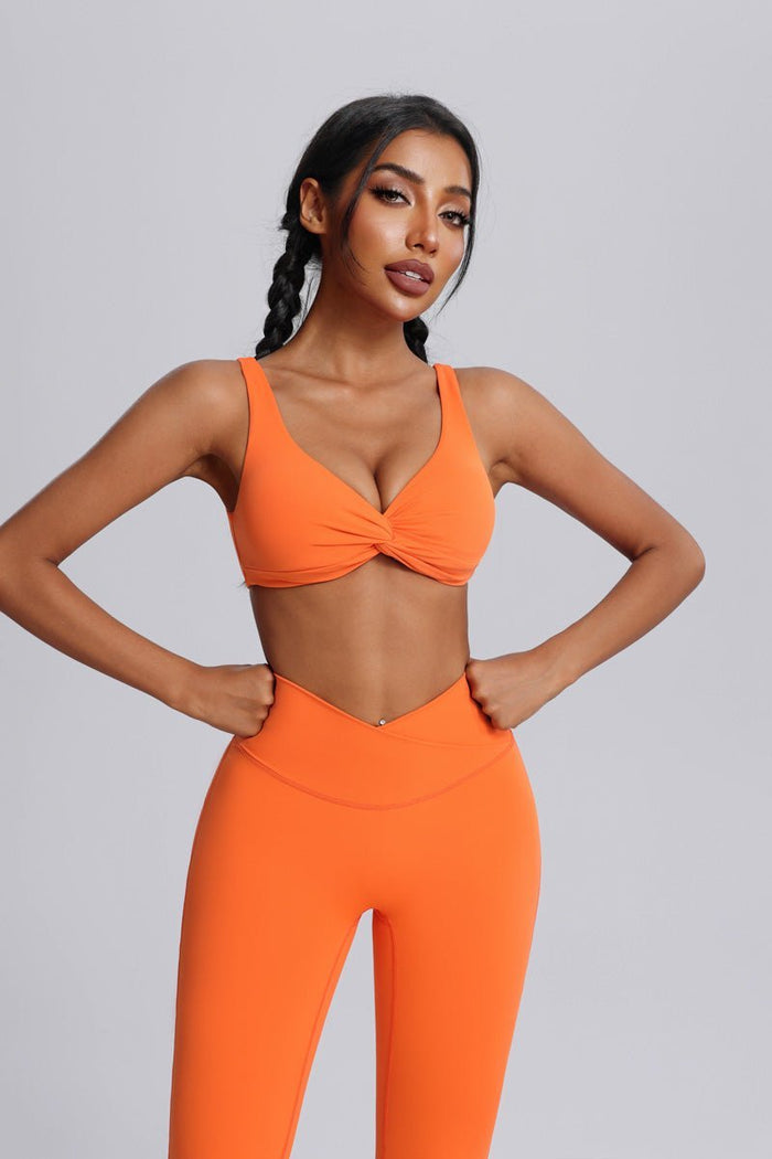 Orange Front Twist  Sports Bra and leggings