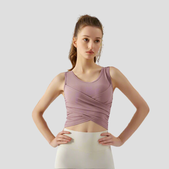 Purple Cross Pleated Tank Top UPF 50+