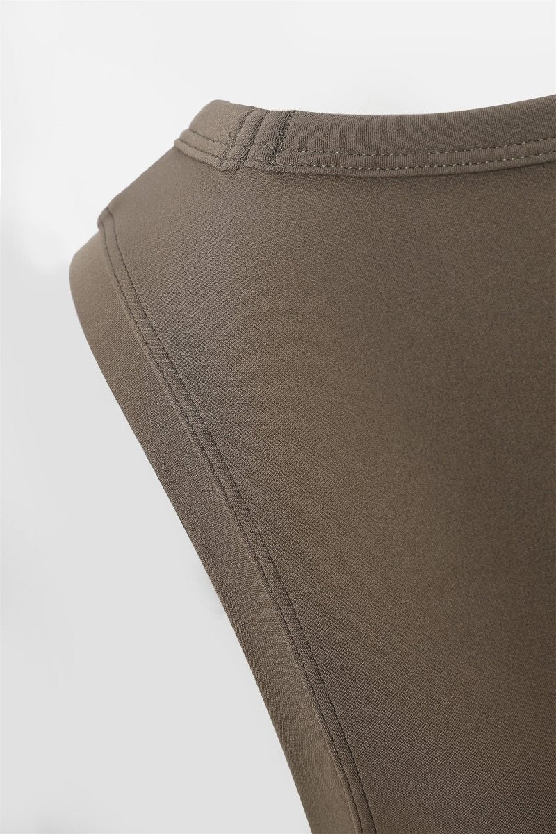 Side Ruched Sports Vest Details in Brown