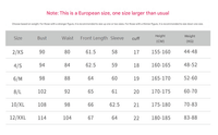  UPF 50+ sports Shirt size guide
