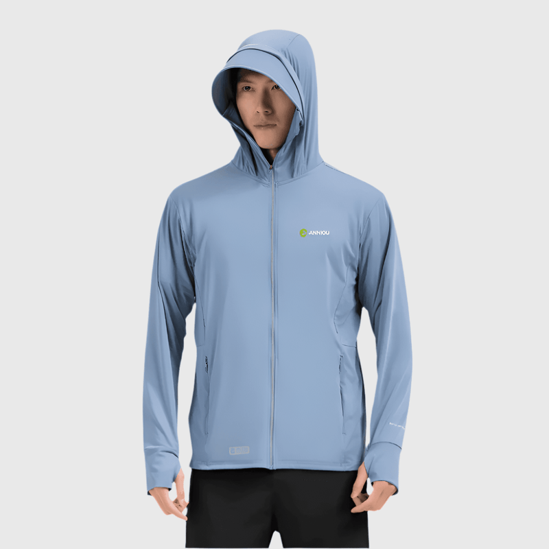 men's blue UPF 100+ Sun protection hooded jacket