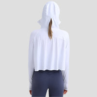 UPF 50+ Hooded Cropped Shirt pony tail design hole 