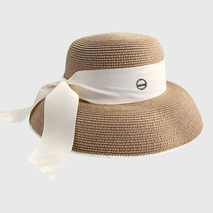 UPF 50+ khaki  bow Straw Hat 