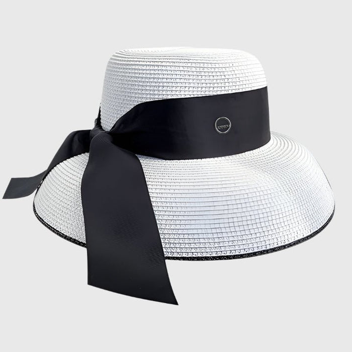 UPF 50+ white bow Straw Hat 