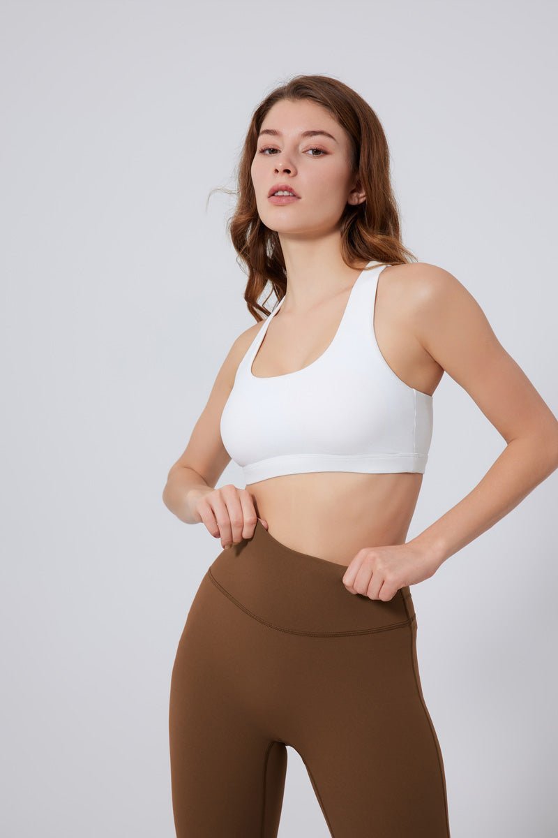 White Asymmetric Back Sports Bra
