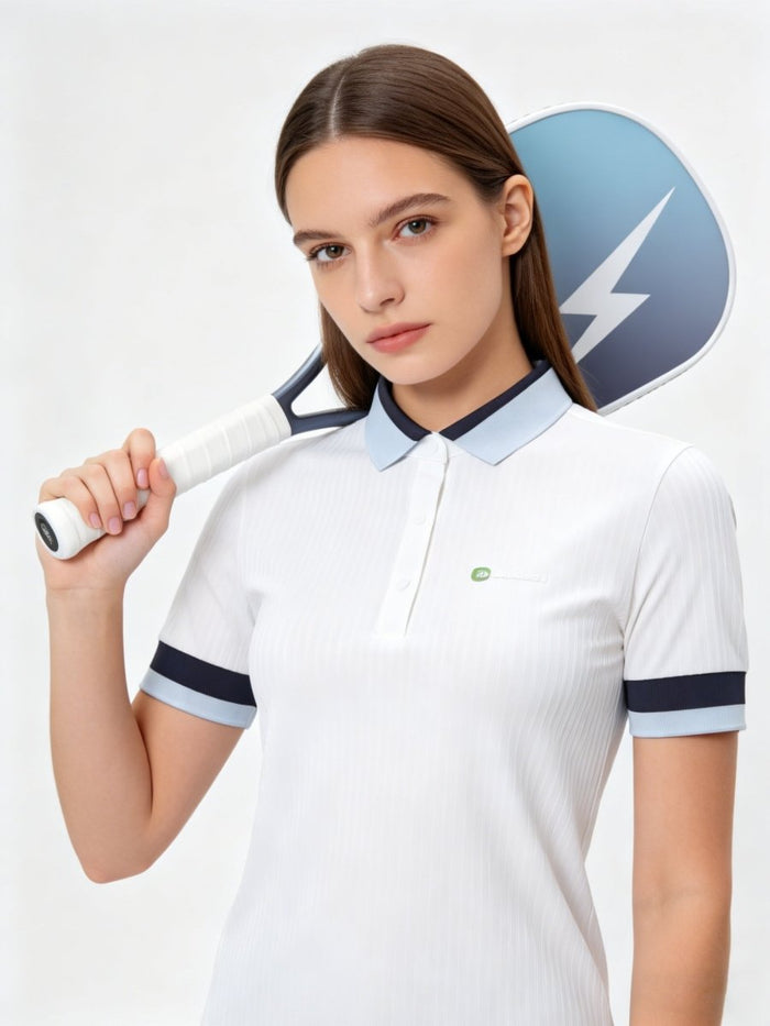 White Ice Silk Pickleball Polo Shirt