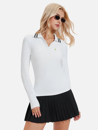 White Long Sleeve Pickleball Polo by Anniou
