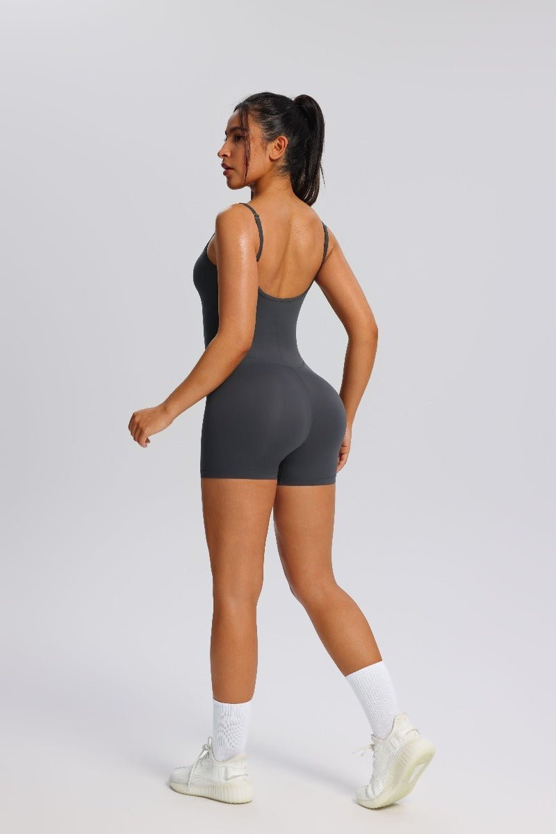 Adjustable Sling Yoga Bodysuit gray butt lift