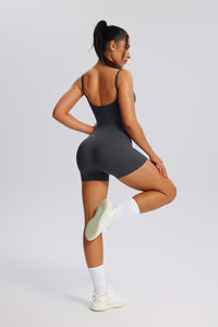 Adjustable Sling Yoga Bodysuit in Gray Back