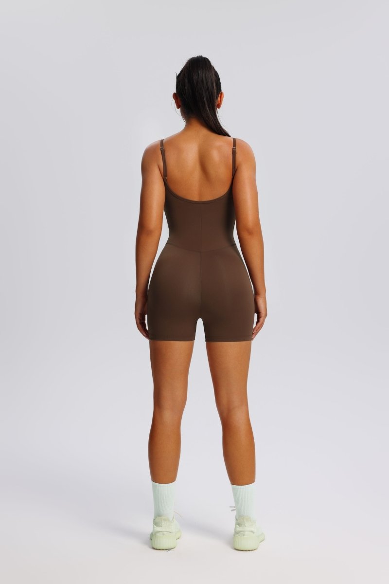 Adjustable Sling Yoga Bodysuit back brown
