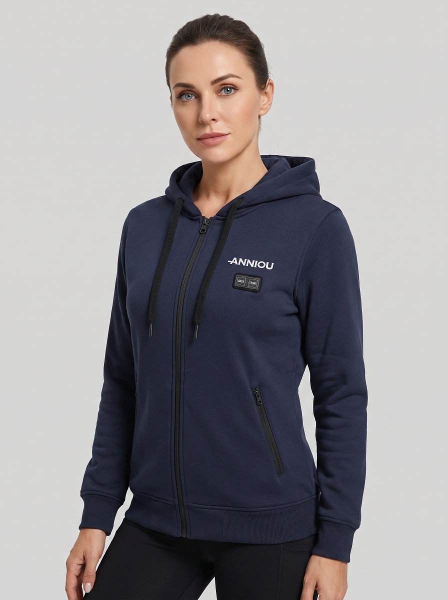 womens navy heated hoodie