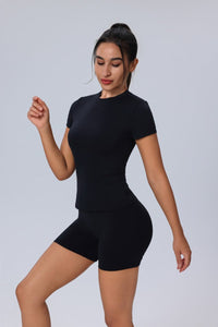 black Short Sleeve Yoga Top UPF 50+ 