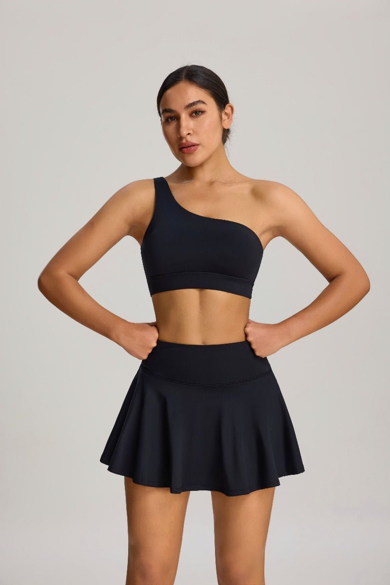 Black Shock Proof One Shoulder Sports Bra and skirt 