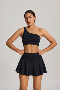 Black Shock Proof One Shoulder Sports Bra and skirt 