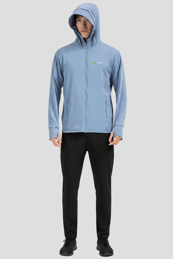 men's light blue  UPF 100+ Sun protection hooded jacket