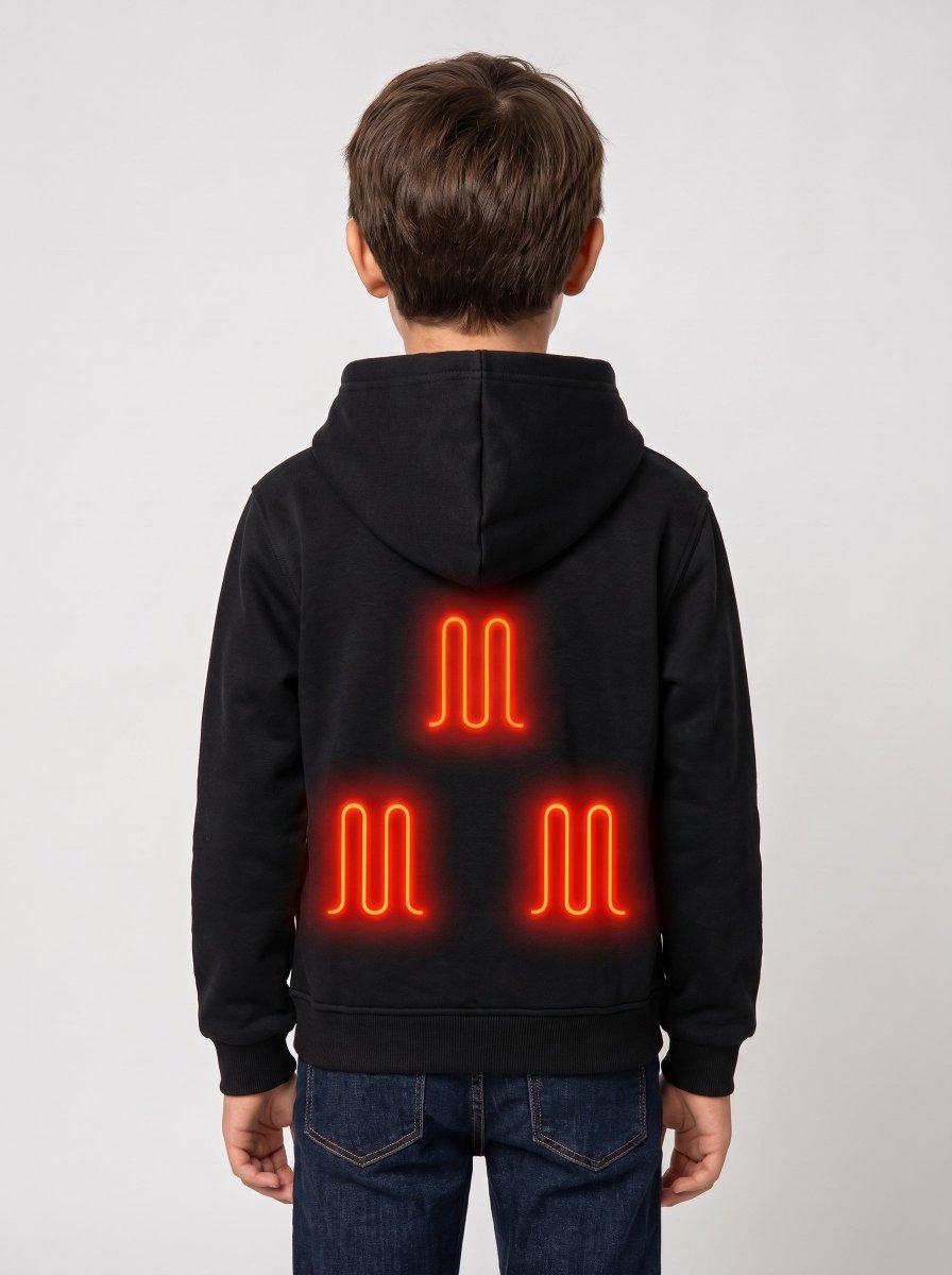 Back of 5 area Boys #Black Heated Zip Up Hoodie