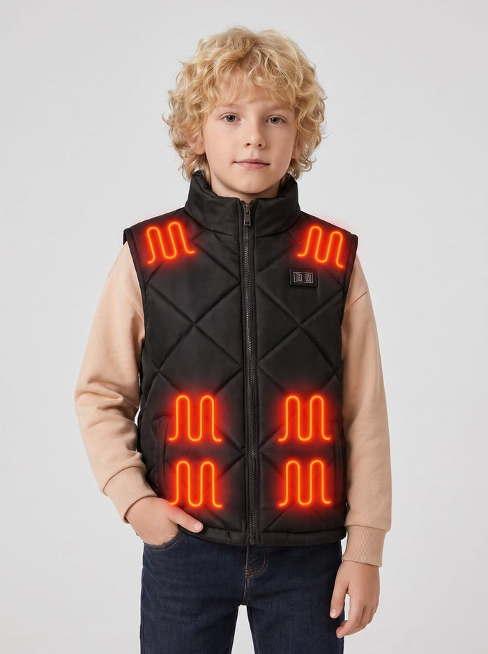 Boys Black Quilted Heated Gilet