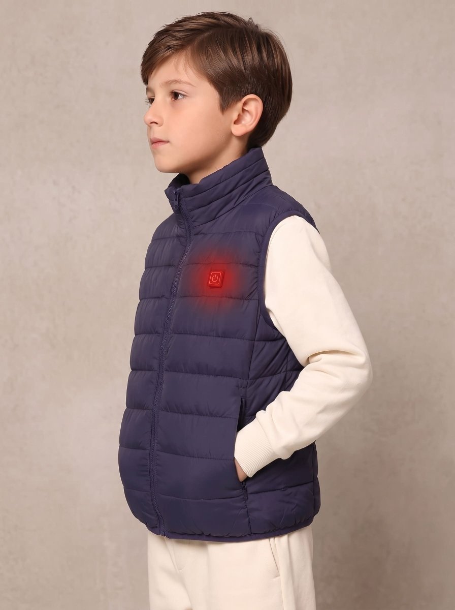 Navy blue quilted heated vest for boys