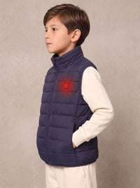 Navy blue quilted heated vest for boys