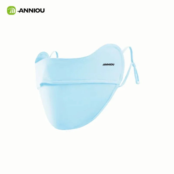 women's Light blue breathable face mask UPF 50+ with 'ANNIOU' branding