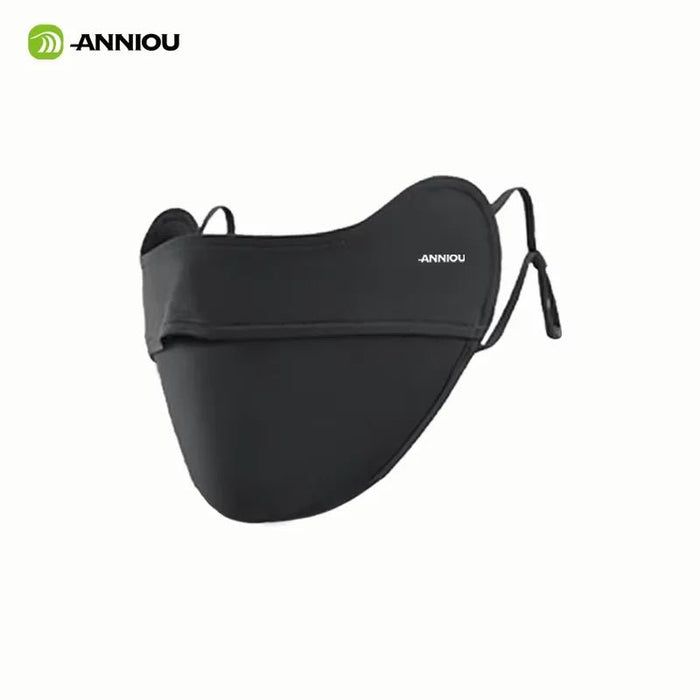 women's black breathable face mask UPF 50+ with 'ANNIOU' branding