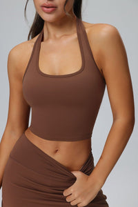 brown Halter Neck Yoga Bra