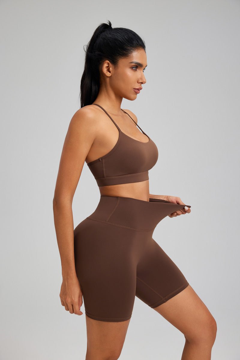 brown Buttery Soft Yoga Shorts elastic