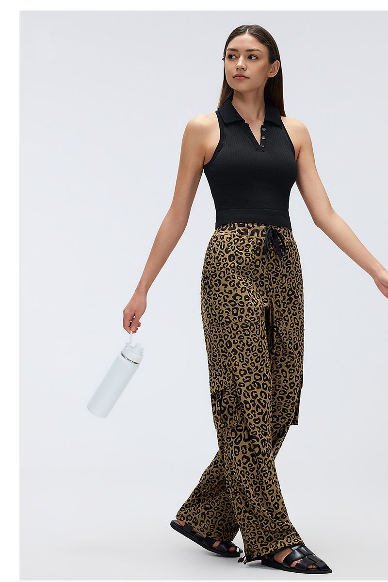 camel leopard print casual pants