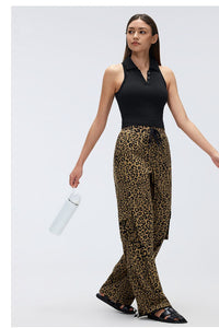 camel leopard print casual pants